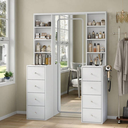 Yanosaku 65''Makeup Vanity With Full Length Mirror & Lights, Vanity Desk With Power Outlet, 8 Drawers, Vanity With 8 Shelves & 3 Color Dimmable LED Lighting