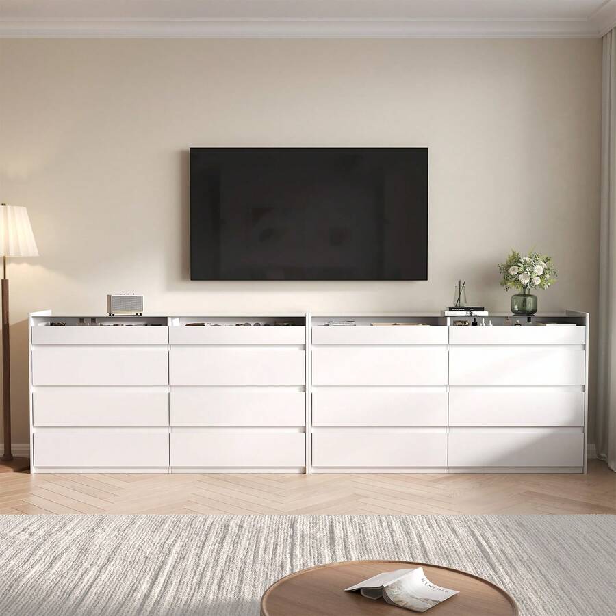 8 Drawers Closet Island With Tempered Glass Top, Walk-In Closet Island & Dresser With Jewelry Storage, Bedroom Storage Cabinet For Closet, Cloakroom, White