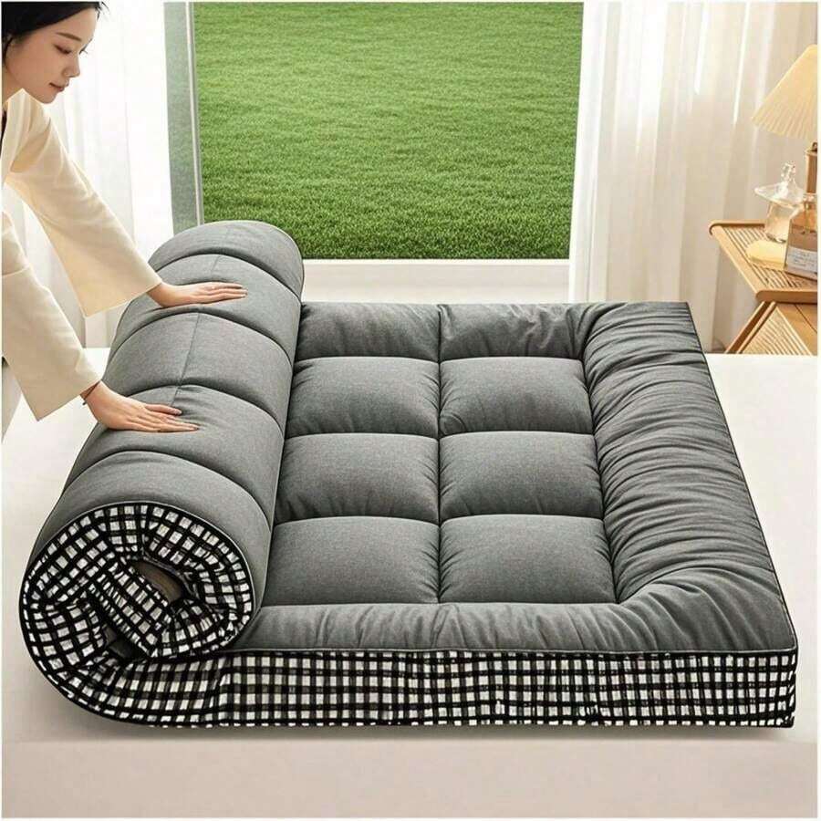 Thick Quilted Mattress Topper - Soft, Warm, Breathable Fiber Filling - Non-Waterproof, Woven Fabric Mattress Topper - Available In All SeasonsIdeal For Bedroom, Guest Room, Dorm - 6-8cm Thickness