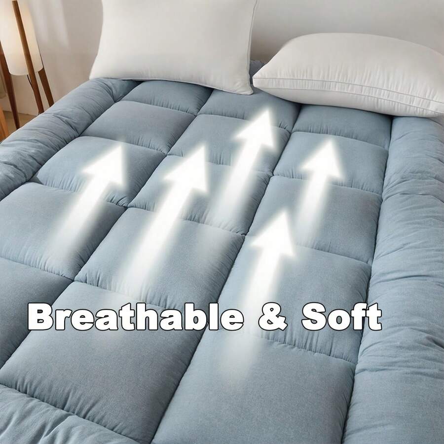 [1pcs 900gsm King Mattress Topper] Thin Mattress Pad With Checkered Print On The Side, Featuring Straps At The Corners Fit Over The Mattress, Foldable, Soft & Warm Mattress Protector | Low Allergenic & Breathable | Bedroom, Dormitory & Tatami
