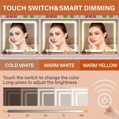 60.82" Full Length Mirror Makeup Vanity Desk With Smart LED Mirror & Charging Station, Transparent Top With 11 RGB Drawers, 10 Shelves, 3 Lighting Modes & Adjustable Brightness, Vanity Woman, White