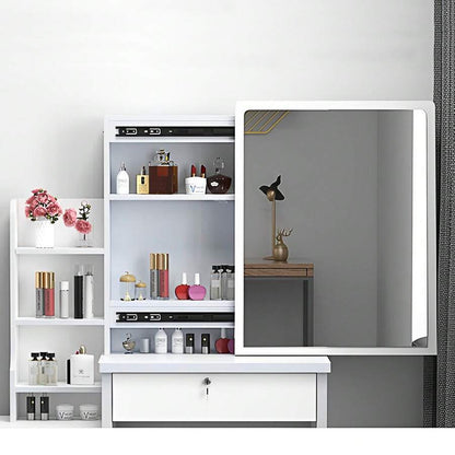 White Vanity Desk With LED Mirror & Stool - 3-Color Adjustable Lighting Makeup Table, Sliding Mirror Dressing Table With Storage Shelves & Drawers For Bedroom (Gift For Girls, Christmas/Birthday)